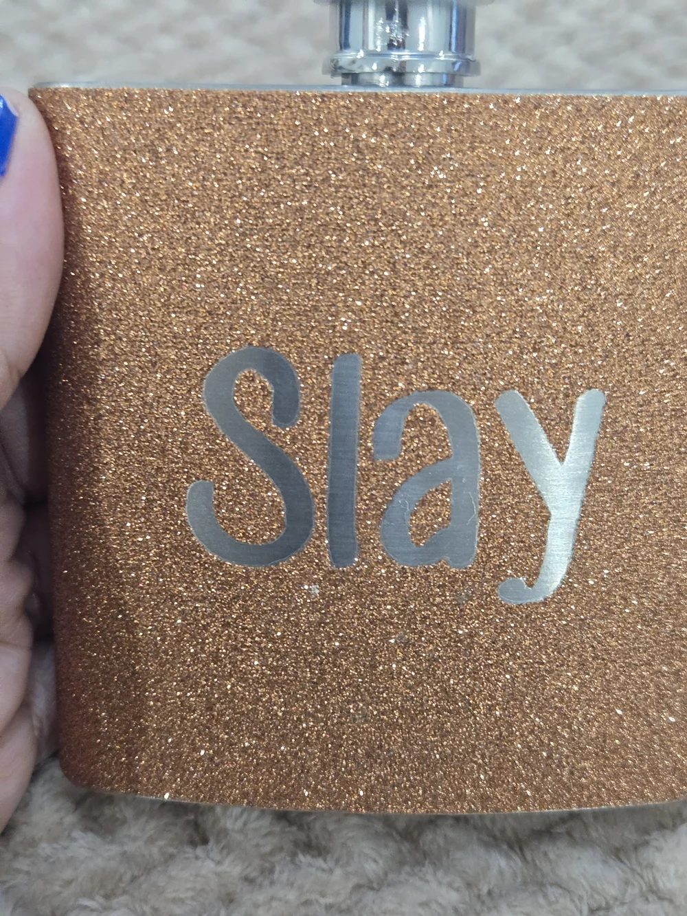 Slay Glitter 6 oz Stainless Steel Hip Flask Rose Gold
